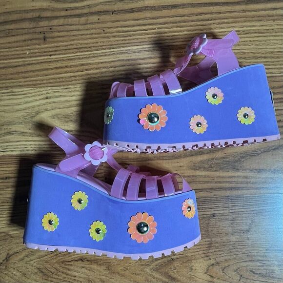 Sugar‎ Thrillz High Platform Pushin Daisies Jelly Shoes 3D Flowers Sz 8 - Picture 8 of 9